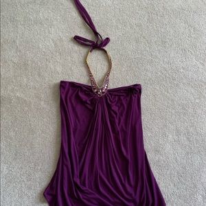 Sky purple rhinestone crystal halter top